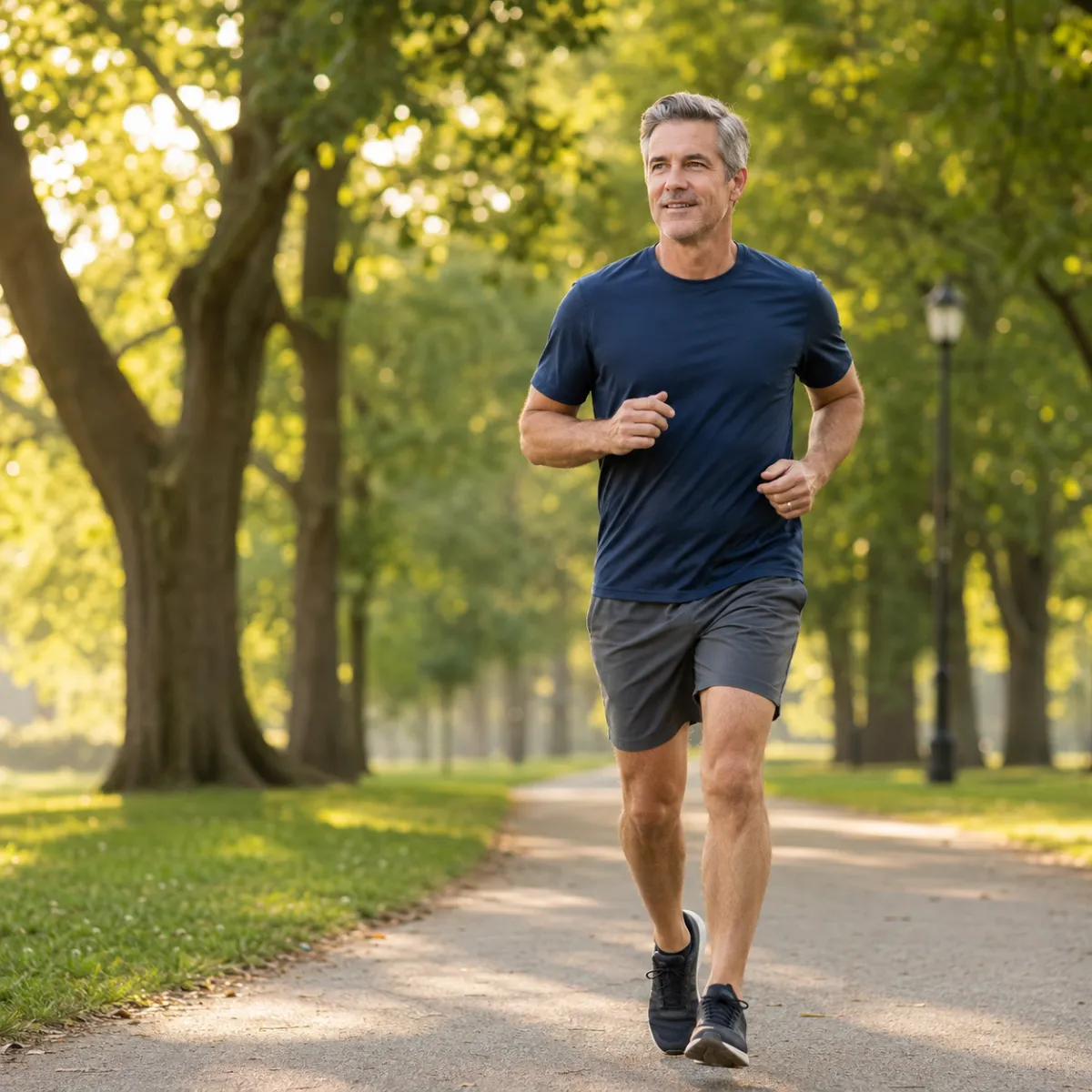 Man moving through his morning with steady energy