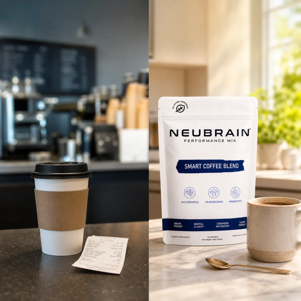 Regular coffee-shop coffee compared with a Smart Coffee routine at home